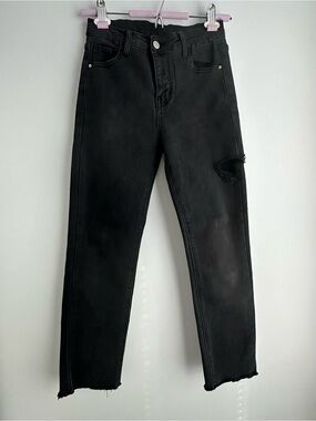 Y2k Women’s Slim Straight Black Jeans with Raw Hem